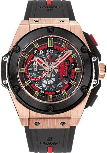 Hublot King Gold Skeleton Dial Chronograph Black Rubber Men's Watch 716OM1129RXMAN11 716.OM.1129.RX.MAN11
