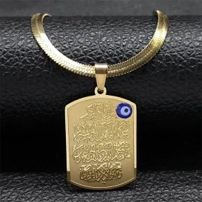 Islam Quran Blue Eye Amulet Pendant Necklace for Men Women Stainless Steel Gold Color