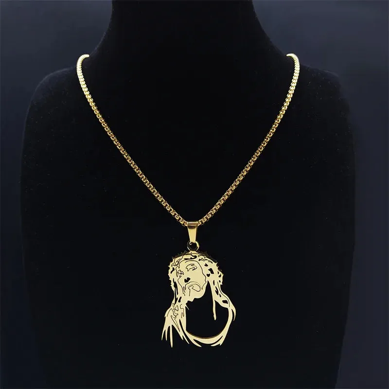 Jesus Catholic Pendant Necklaces Stainless Steel Women/Men Gold Color Chain Necklace