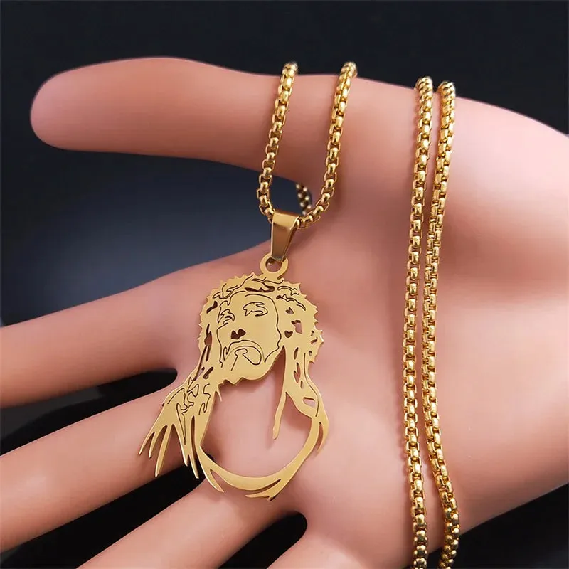 Jesus Catholic Pendant Necklaces Stainless Steel Women/Men Gold Color Chain Necklace