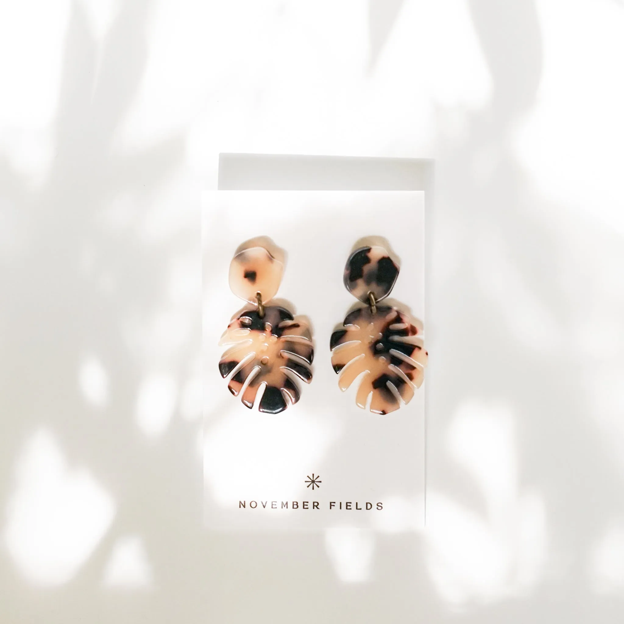 Leilani - Monstera   Tortoise Acetate Earrings