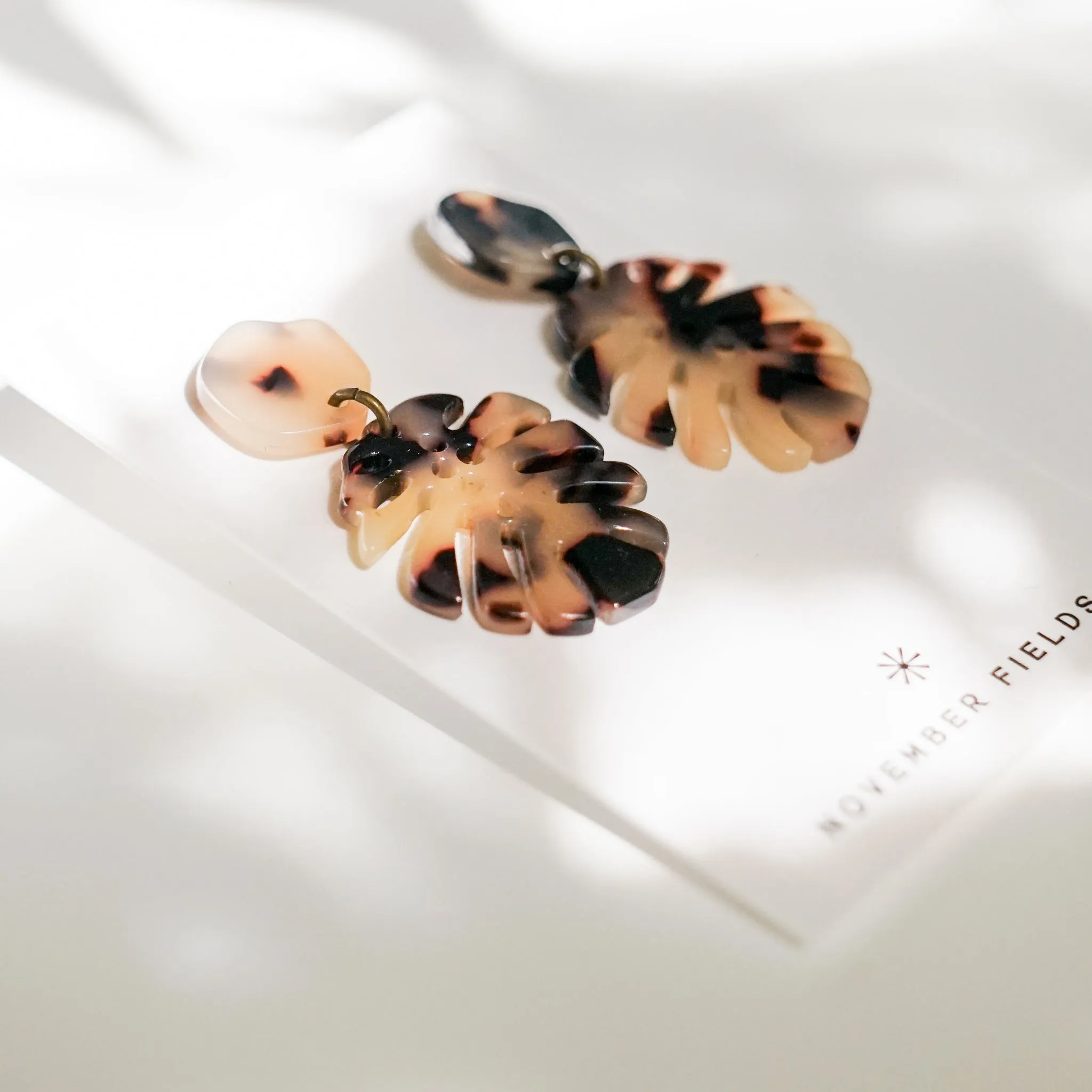 Leilani - Monstera   Tortoise Acetate Earrings