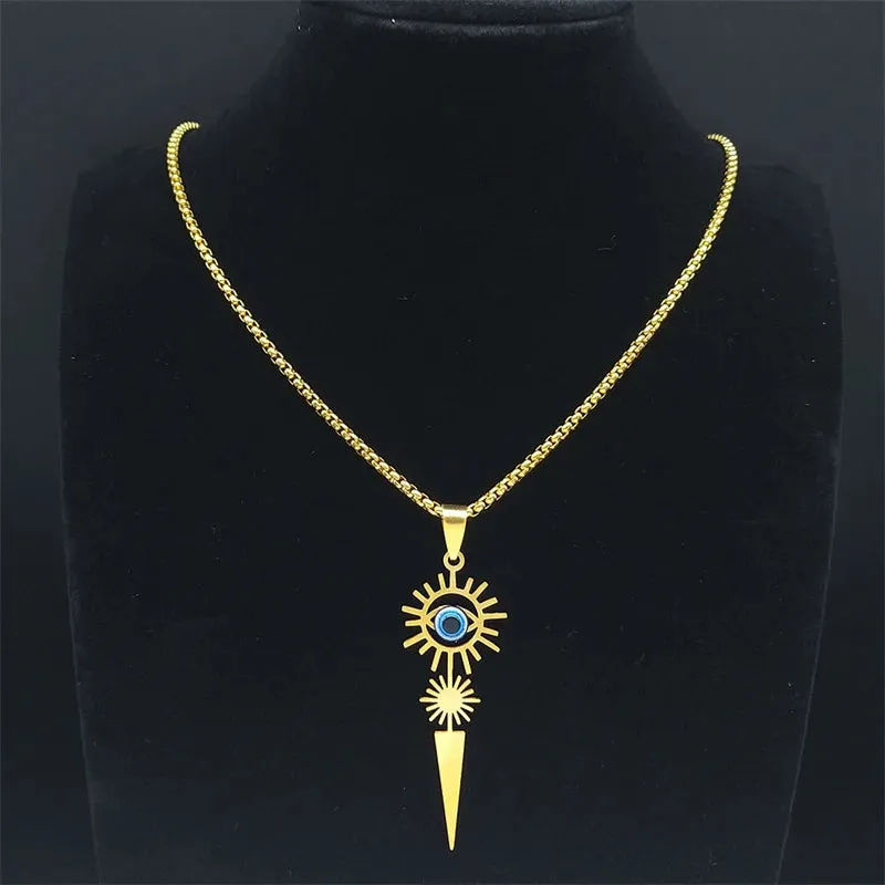 Lucky Turkey Eye Sun Stainless Steel Chain Necklace Women/Men