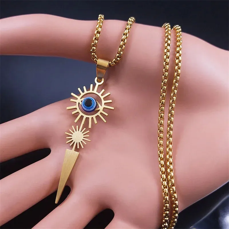 Lucky Turkey Eye Sun Stainless Steel Chain Necklace Women/Men