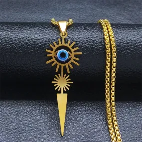 Lucky Turkey Eye Sun Stainless Steel Chain Necklace Women/Men