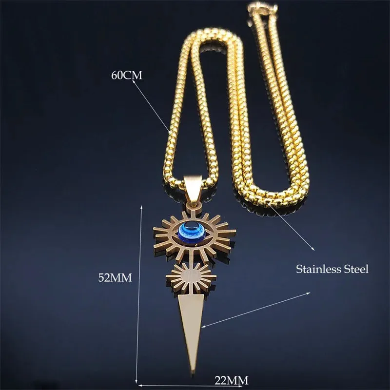 Lucky Turkey Eye Sun Stainless Steel Chain Necklace Women/Men