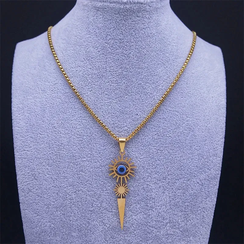 Lucky Turkey Eye Sun Stainless Steel Chain Necklace Women/Men