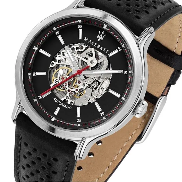 Maserati Epoca 42mm Automatic Skeleton Black Leather Men's Watch - R8821138001