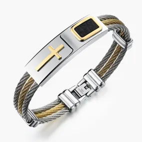 Men's 3Rows Wire Chain Bracelet Bangles Fashion Punk Stainless Steel Cross Men Hale Fine Christian Jewelry