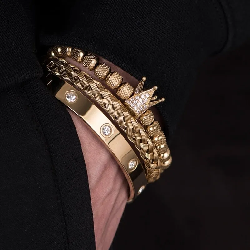 Men's Stainless Steel Crystals Handmade Bracelet Bangle