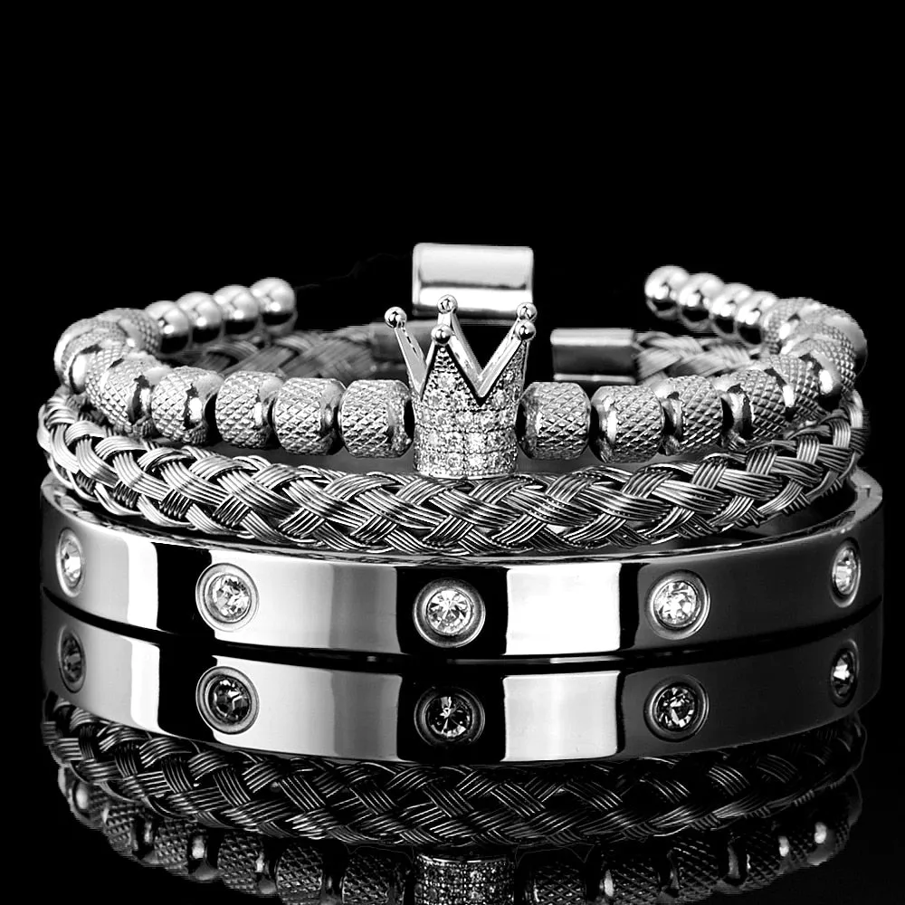 Men's Stainless Steel Crystals Handmade Bracelet Bangle