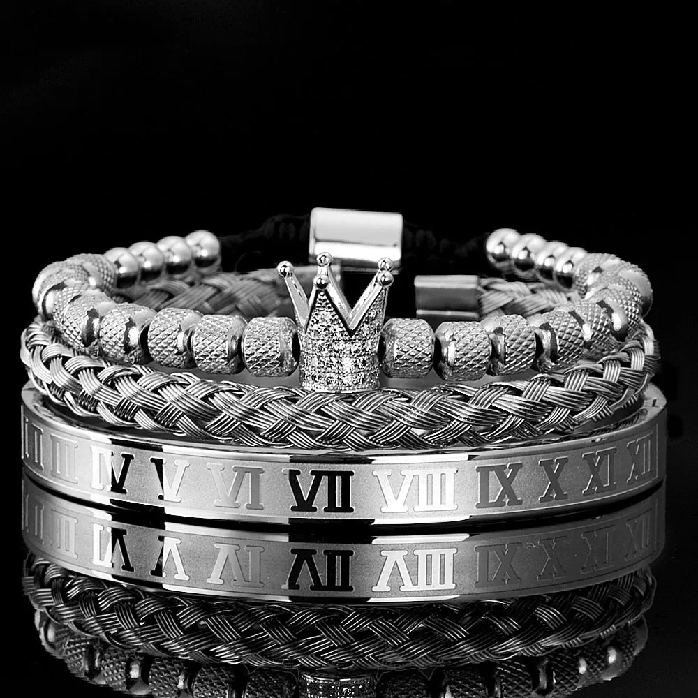 Men's Stainless Steel Crystals Handmade Bracelet Bangle