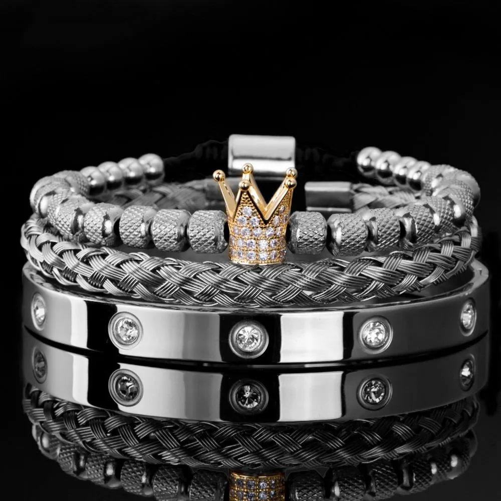 Men's Stainless Steel Crystals Handmade Bracelet Bangle