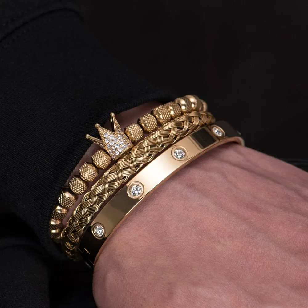 Men's Stainless Steel Crystals Handmade Bracelet Bangle