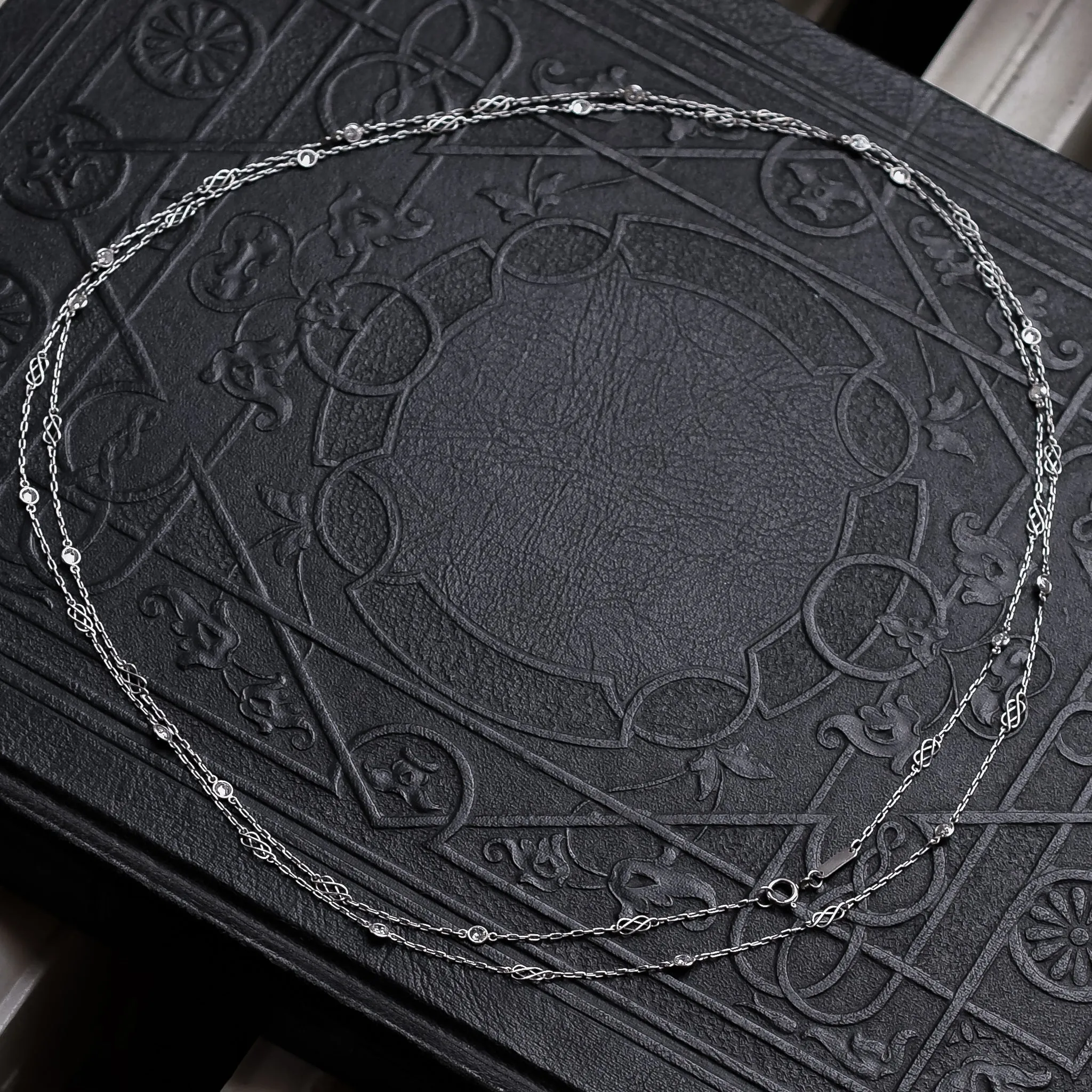 Mid-Century Diamond & Infinity Knot Guard Chain, 39"