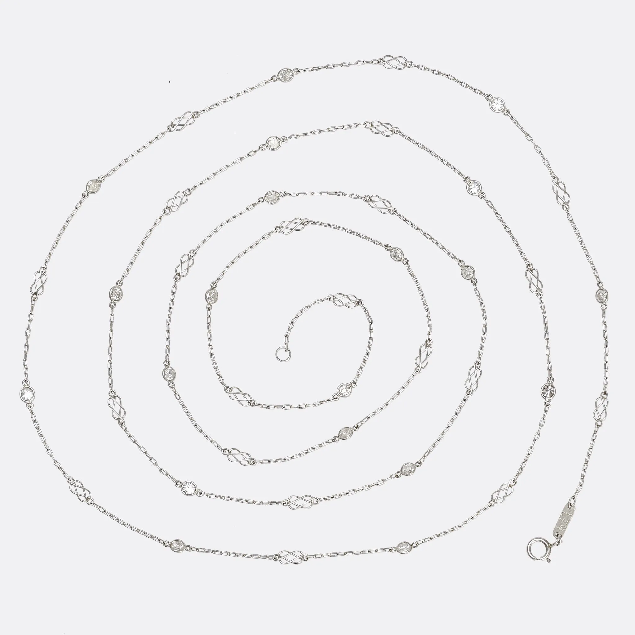 Mid-Century Diamond & Infinity Knot Guard Chain, 39"