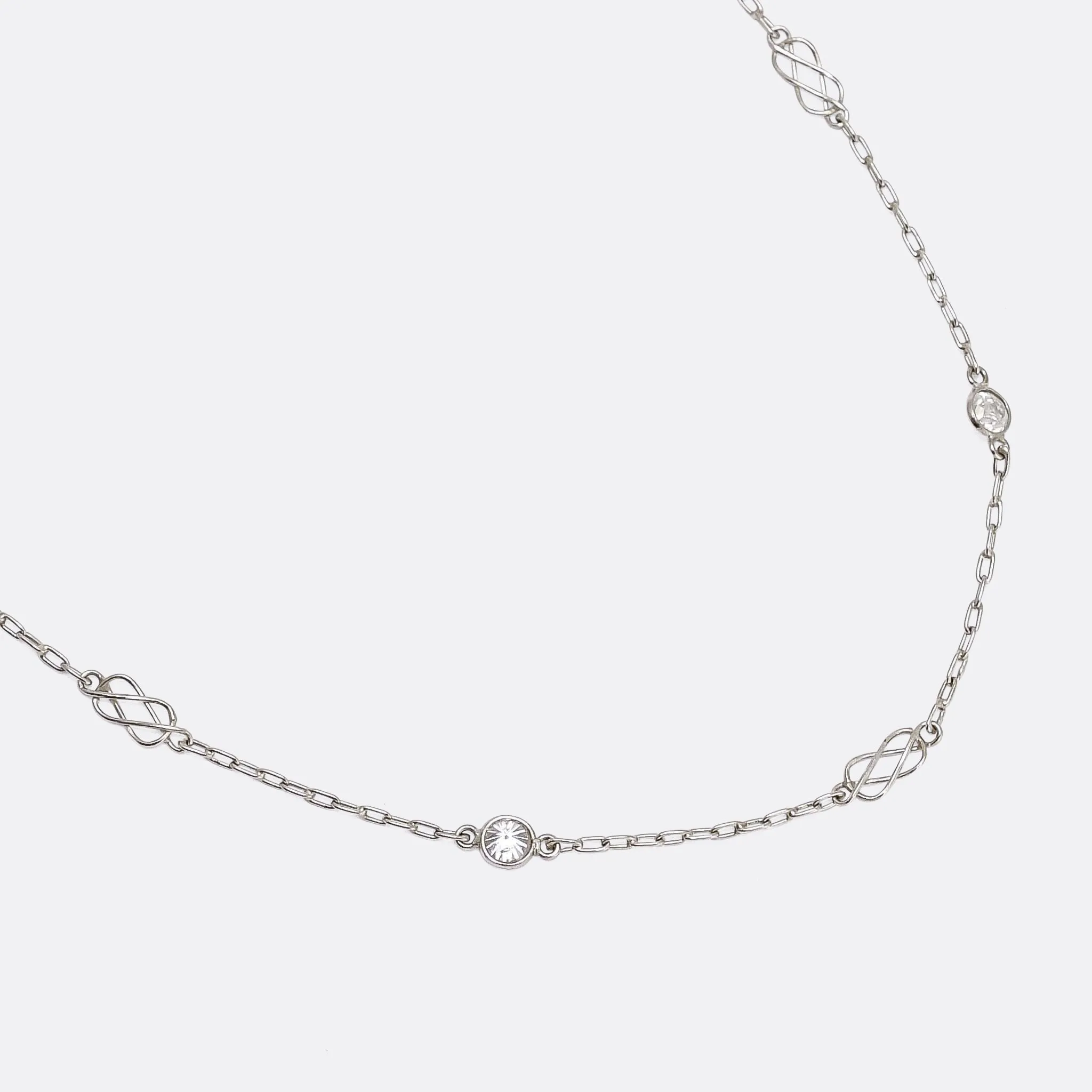 Mid-Century Diamond & Infinity Knot Guard Chain, 39"