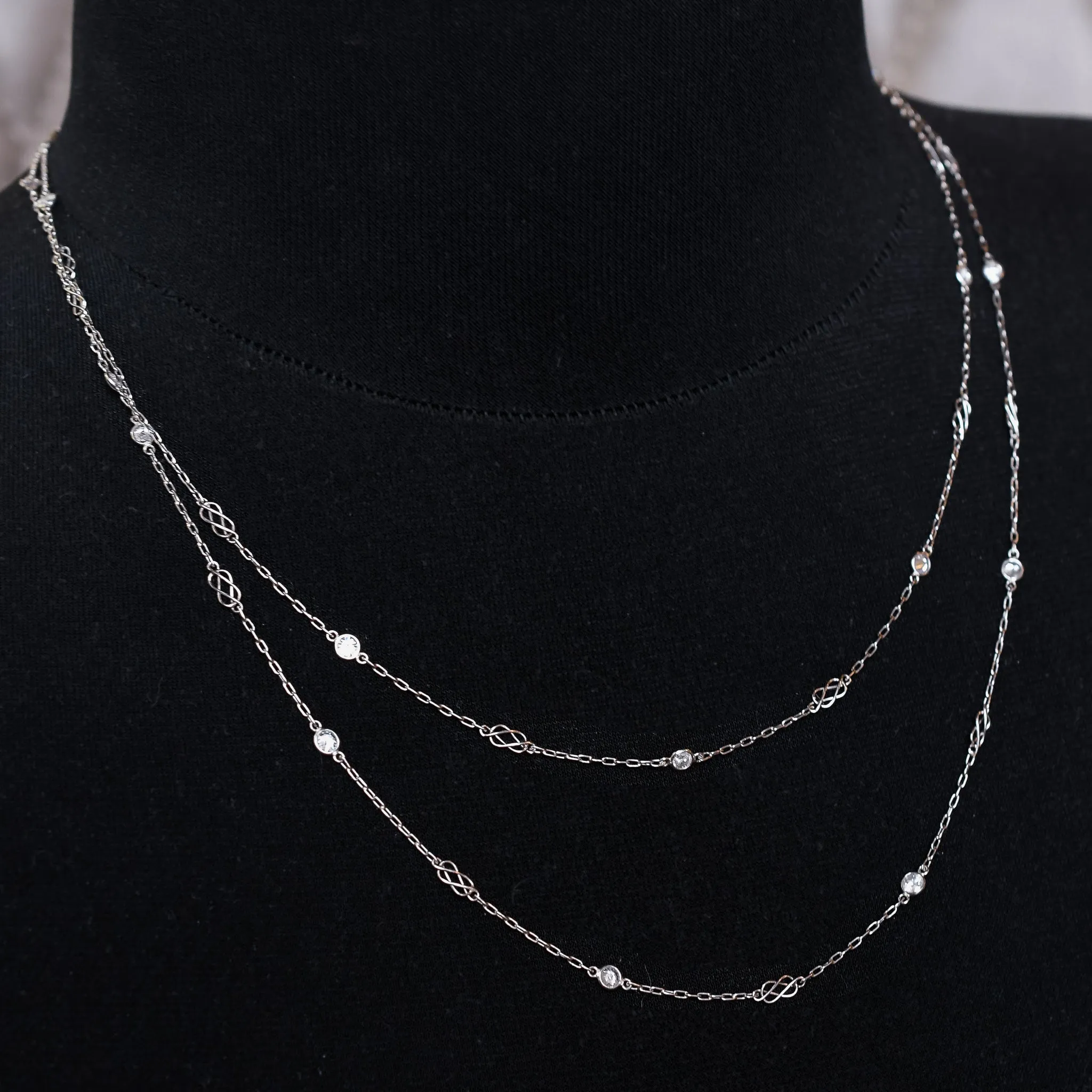 Mid-Century Diamond & Infinity Knot Guard Chain, 39"