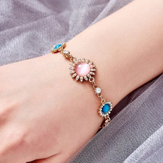 MISANANRYNE New 5 colors Beautiful Bracelet for Women Colorful Austrian Crystal Fashion Heart Chain Bracelet Wholesale