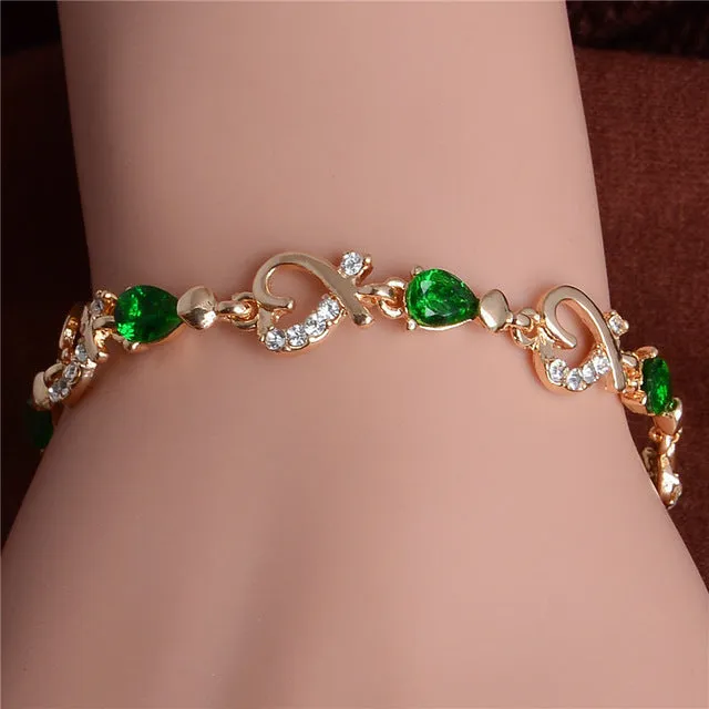MISANANRYNE New 5 colors Beautiful Bracelet for Women Colorful Austrian Crystal Fashion Heart Chain Bracelet Wholesale
