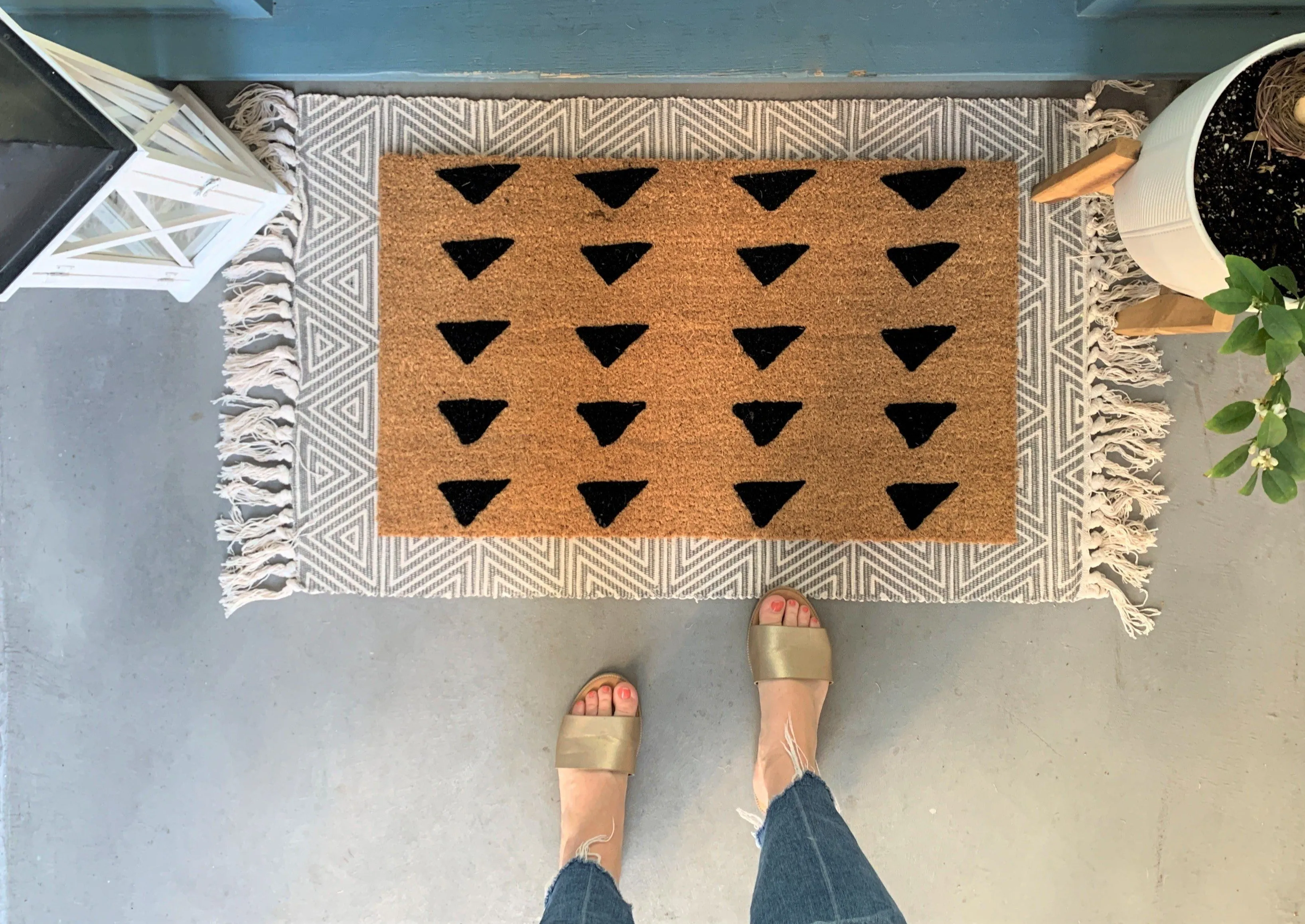 Mudcloth Triangles Boho Outdoor Doormat