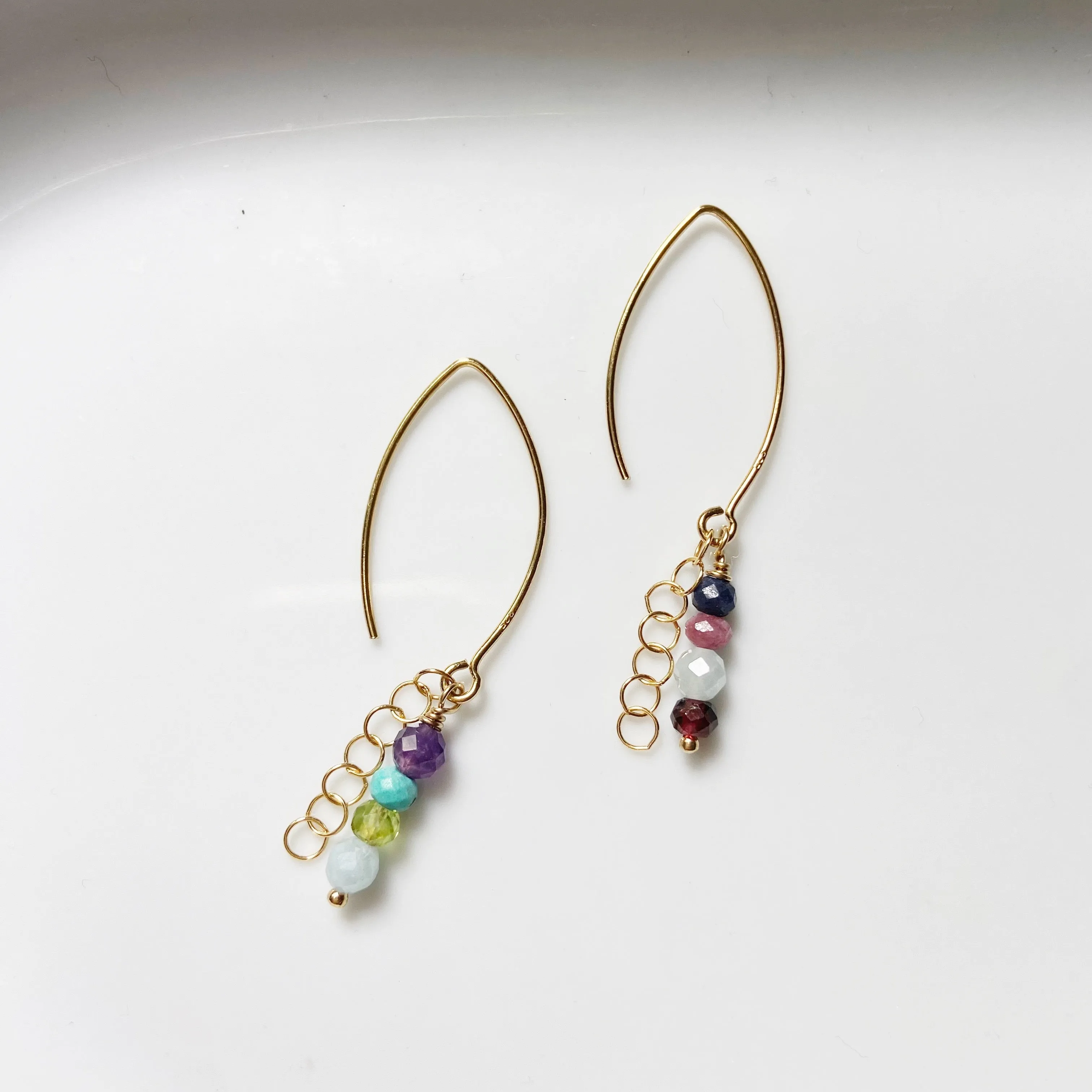 Multicolor Gemstone Stack earrings on gold filled