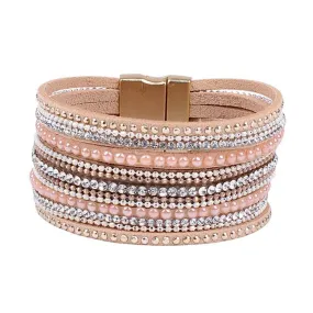 natural crystal bracelet luxury exclusive design genuine leather statement bangles for women with magic closure jewelry