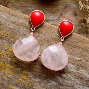 Natural Rose Quartz Teardrop Gemstone Stud Earrings