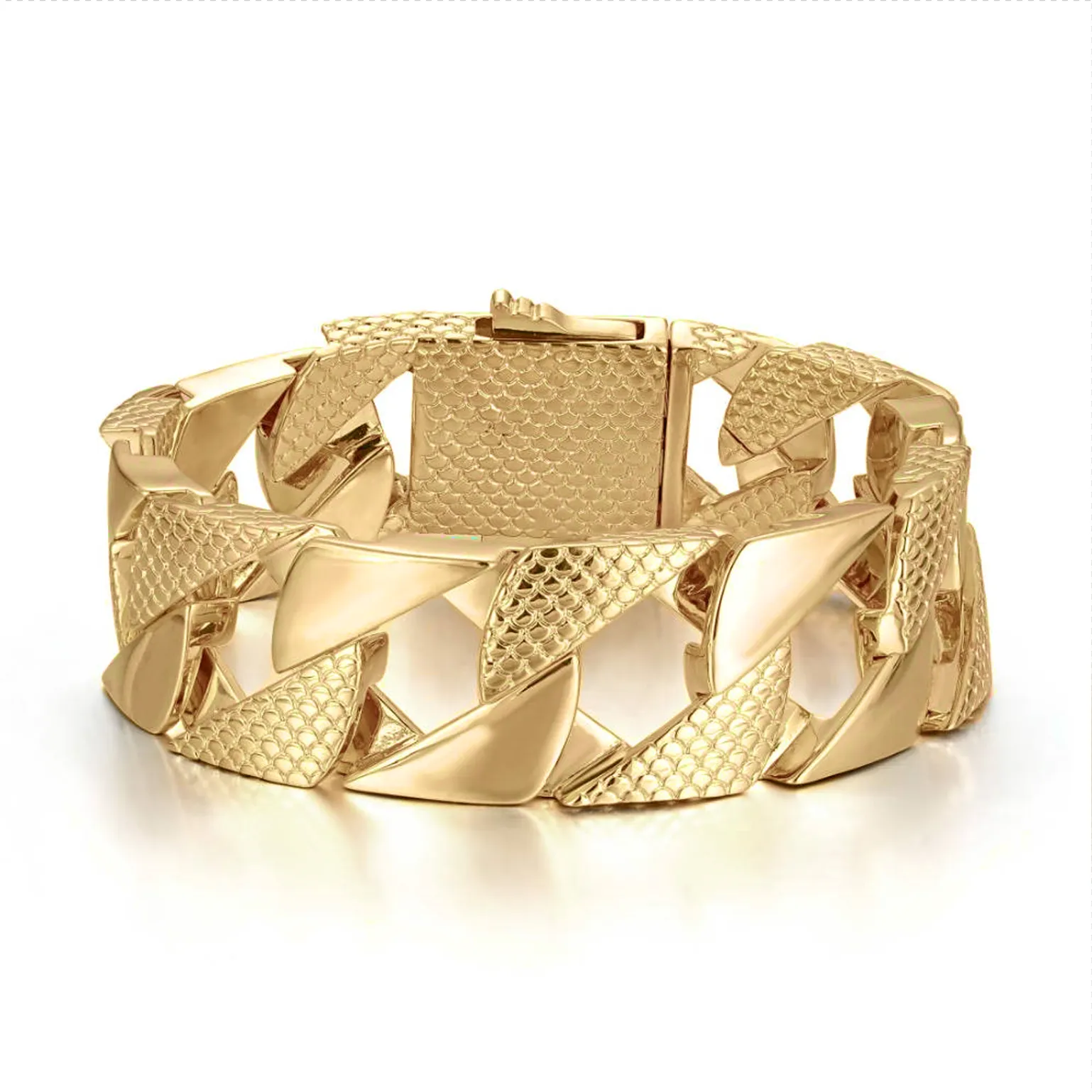 New 22mm Gold Snake Patterned Chaps Cuban Bracelet 8 Inch