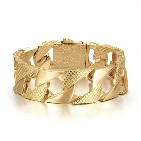 New 22mm Gold Snake Patterned Chaps Cuban Bracelet 8 Inch