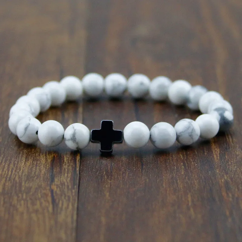 New Arrival Mens Beaded Jewelry 8mm Lava Stone Beads Gallstone Cross Bracelets Party Gift Yoga Jewelry