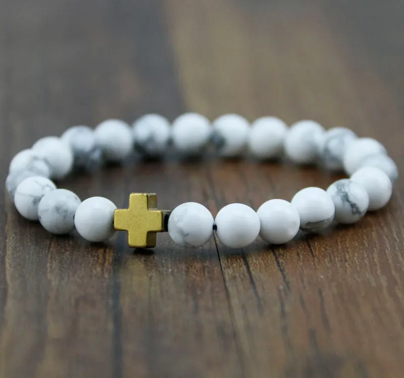 New Arrival Mens Beaded Jewelry 8mm Lava Stone Beads Gallstone Cross Bracelets Party Gift Yoga Jewelry