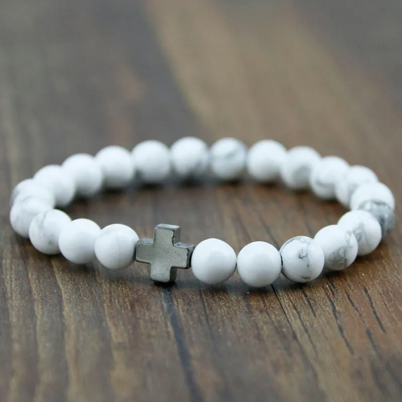 New Arrival Mens Beaded Jewelry 8mm Lava Stone Beads Gallstone Cross Bracelets Party Gift Yoga Jewelry