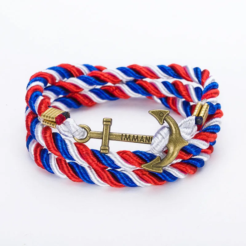 New Arrive DIY Rope Black Blue Anchor Bracelet Fashion Women Men Hooks Bracelet Bangle Charm Bracelets Jewelry