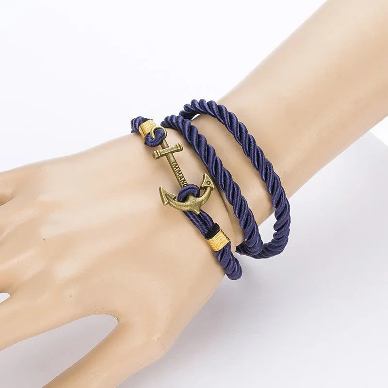 New Arrive DIY Rope Black Blue Anchor Bracelet Fashion Women Men Hooks Bracelet Bangle Charm Bracelets Jewelry