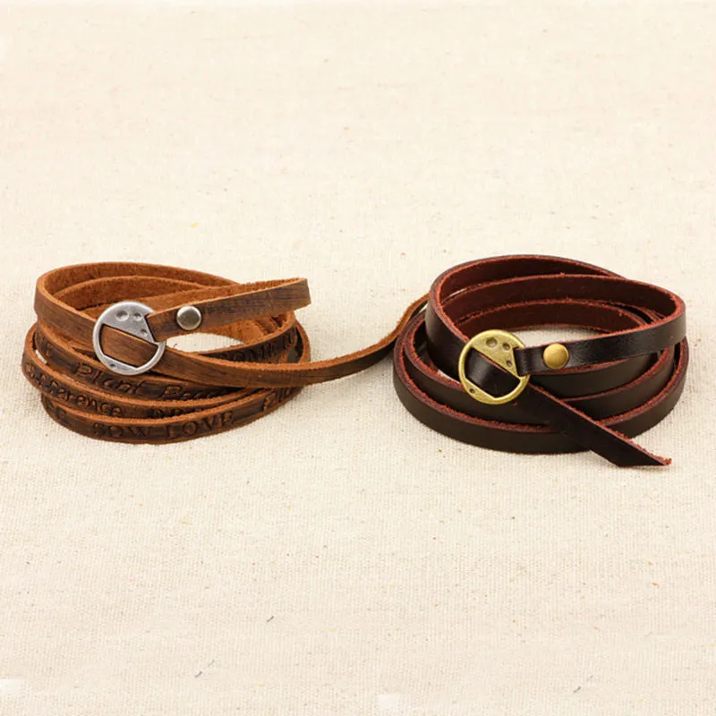 New Fashion Brown Genuine Leather Wrap Bracelet Multilayer Bracelets bangles for Women/Men erkek bileklik