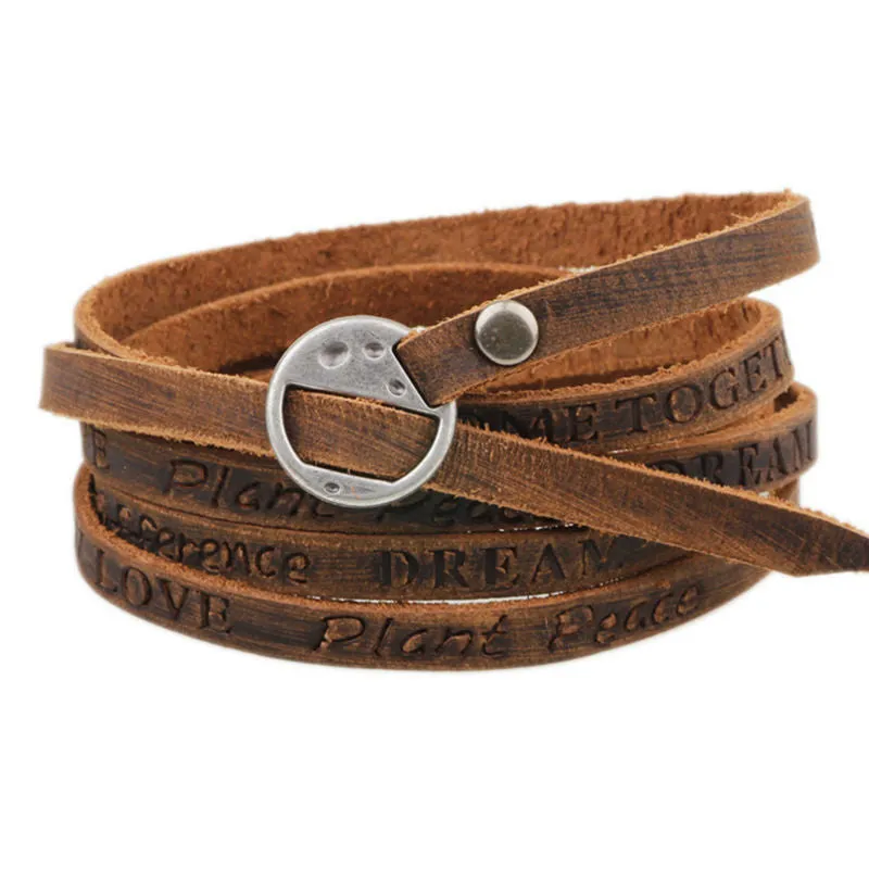 New Fashion Brown Genuine Leather Wrap Bracelet Multilayer Bracelets bangles for Women/Men erkek bileklik