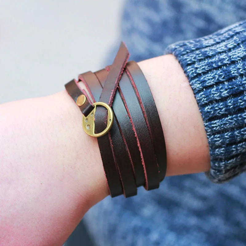 New Fashion Brown Genuine Leather Wrap Bracelet Multilayer Bracelets bangles for Women/Men erkek bileklik