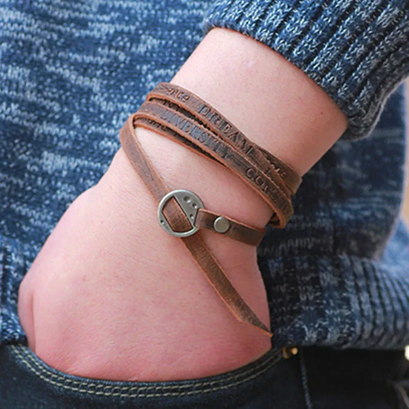 New Fashion Brown Genuine Leather Wrap Bracelet Multilayer Bracelets bangles for Women/Men erkek bileklik