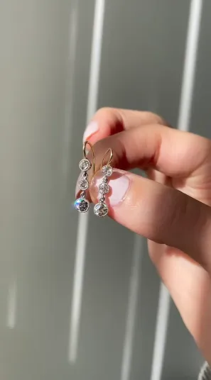 Old Mine Cut Three Diamond Earrings
