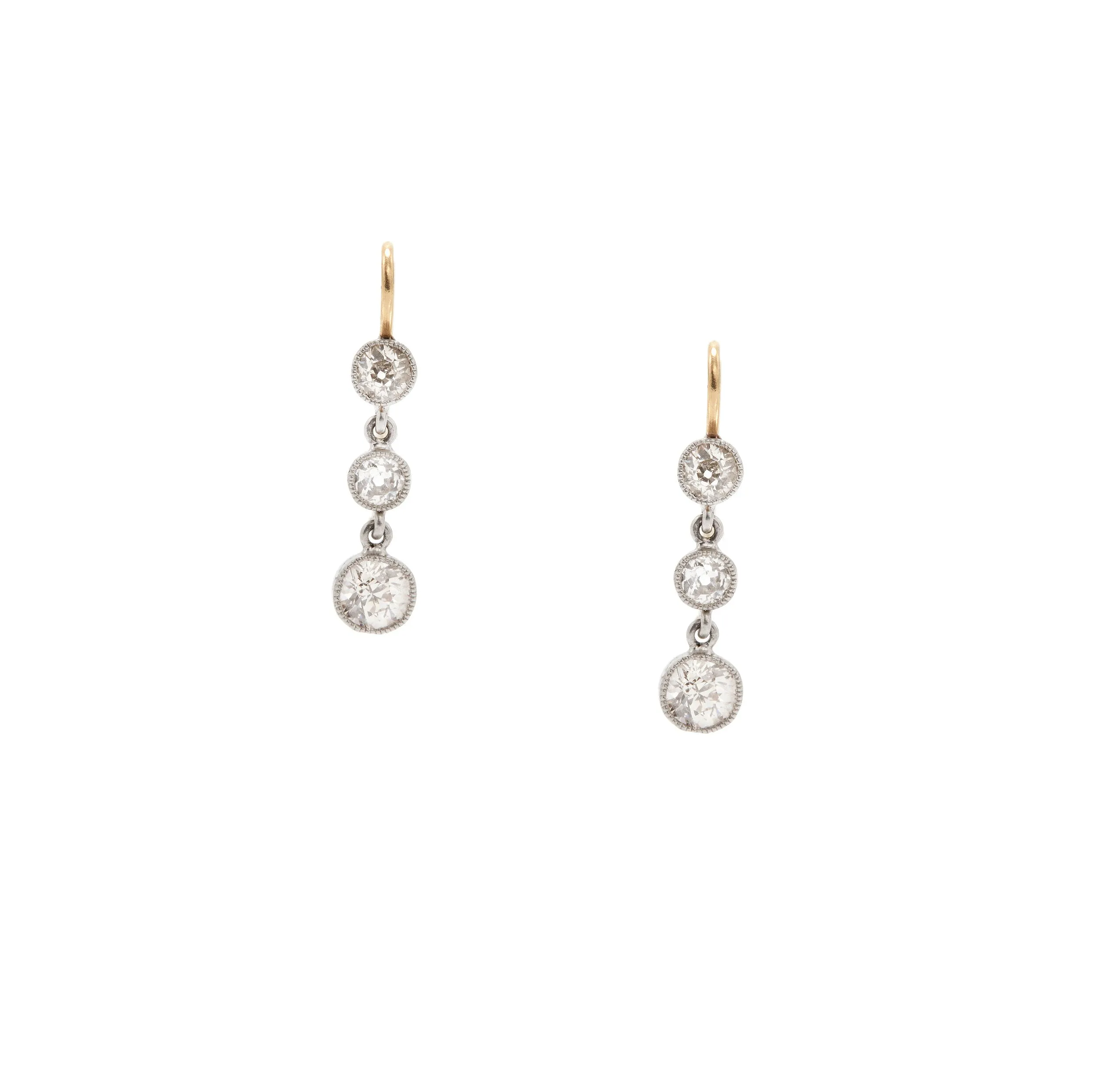 Old Mine Cut Three Diamond Earrings