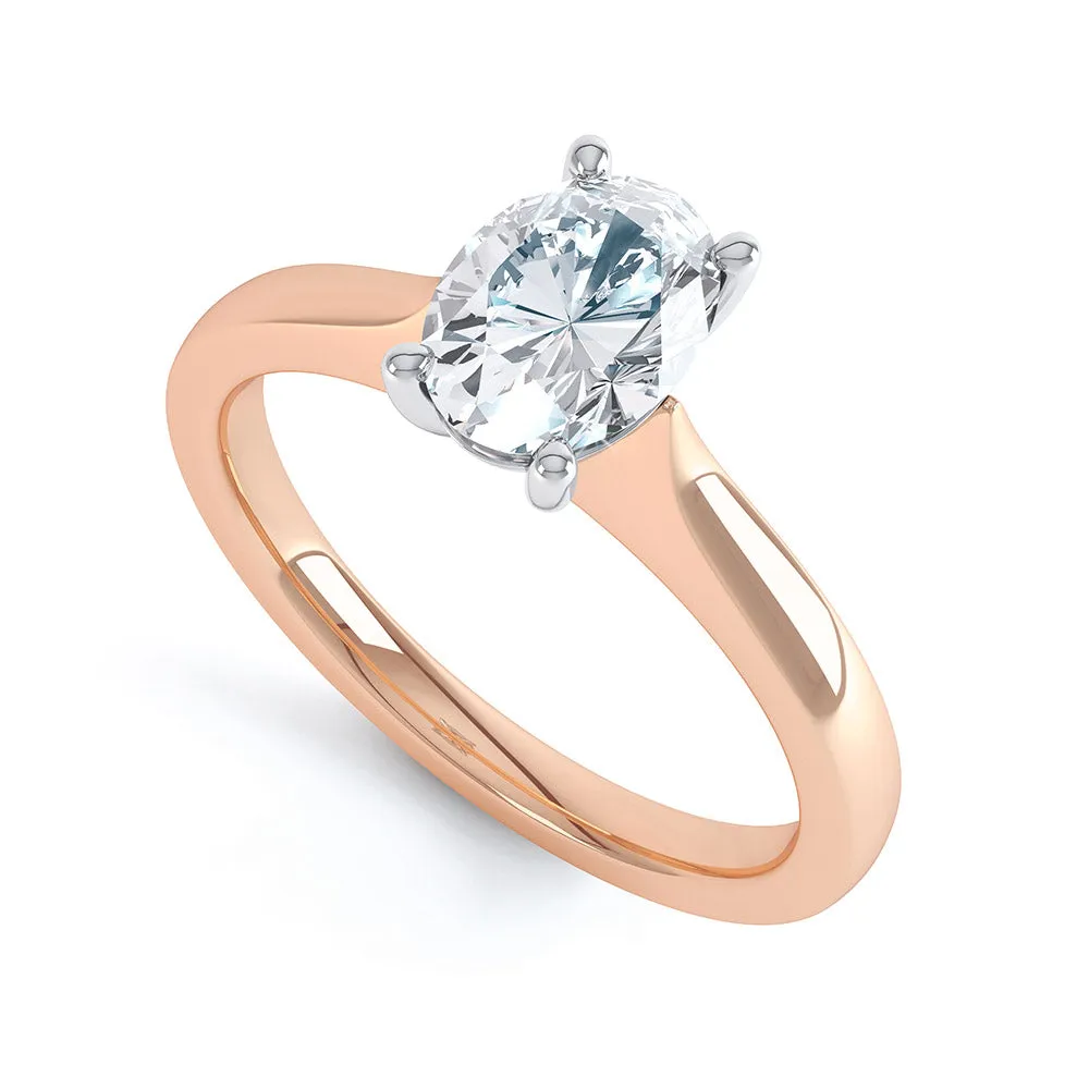 Oval Cut Centre Stone, 4 claws, Diamond Engagement Ring with Knife edge shoulders