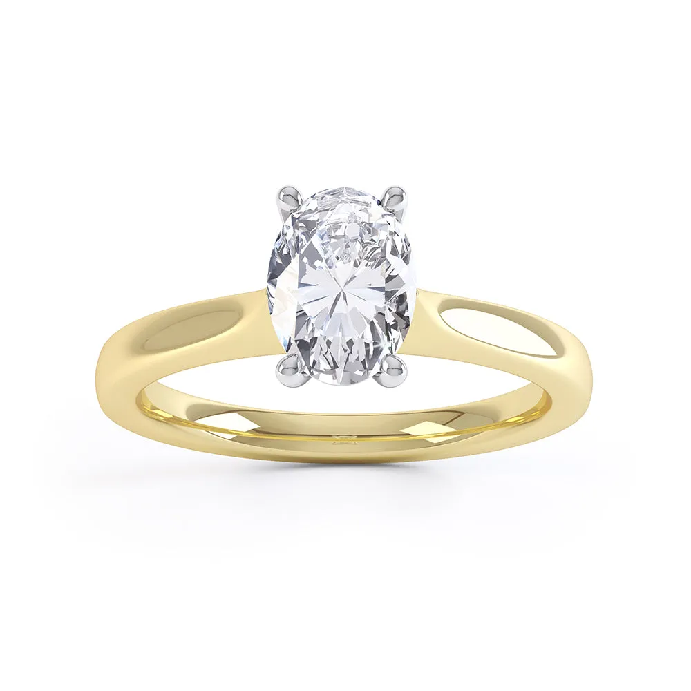Oval Cut Centre Stone, 4 claws, Diamond Engagement Ring with Knife edge shoulders