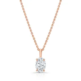 Oval Diamond Solitaire Pendant In A 14k Rose Gold Fleur De Lis Setting, 0.75ct. T.w. (hi, Si1-si2)