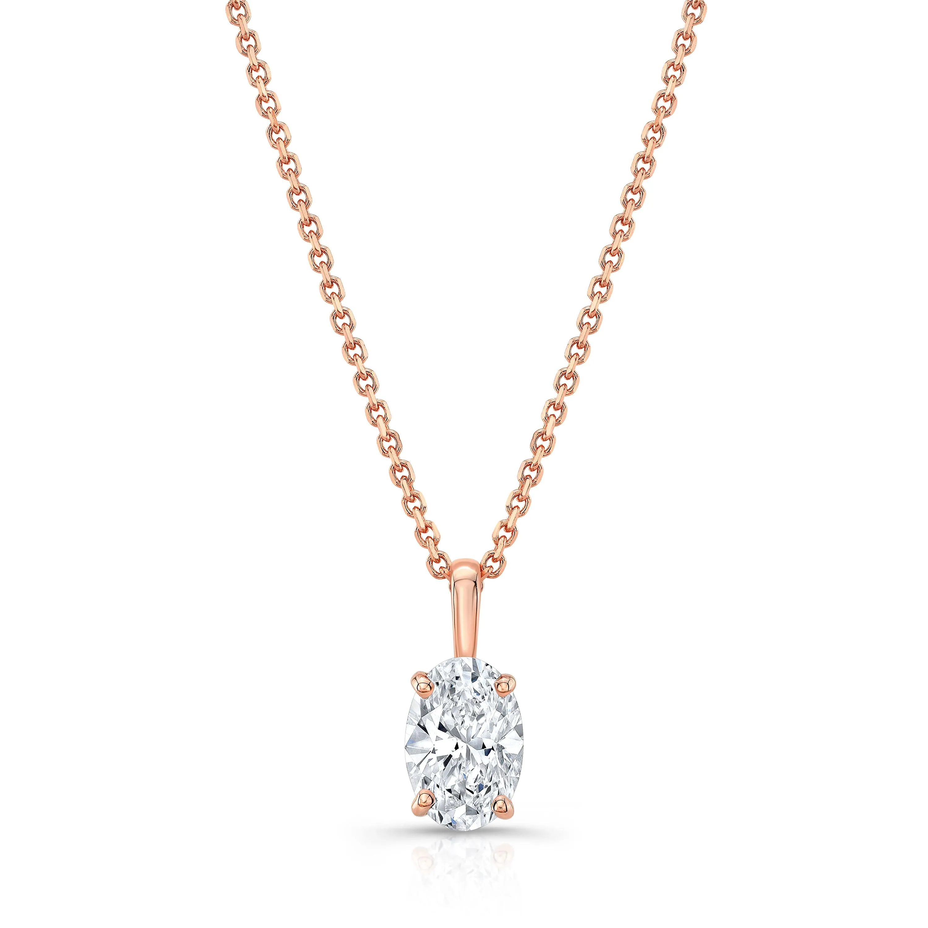 Oval Diamond Solitaire Pendant In A 14k Rose Gold Fleur De Lis Setting, 0.75ct. T.w. (hi, Si1-si2)
