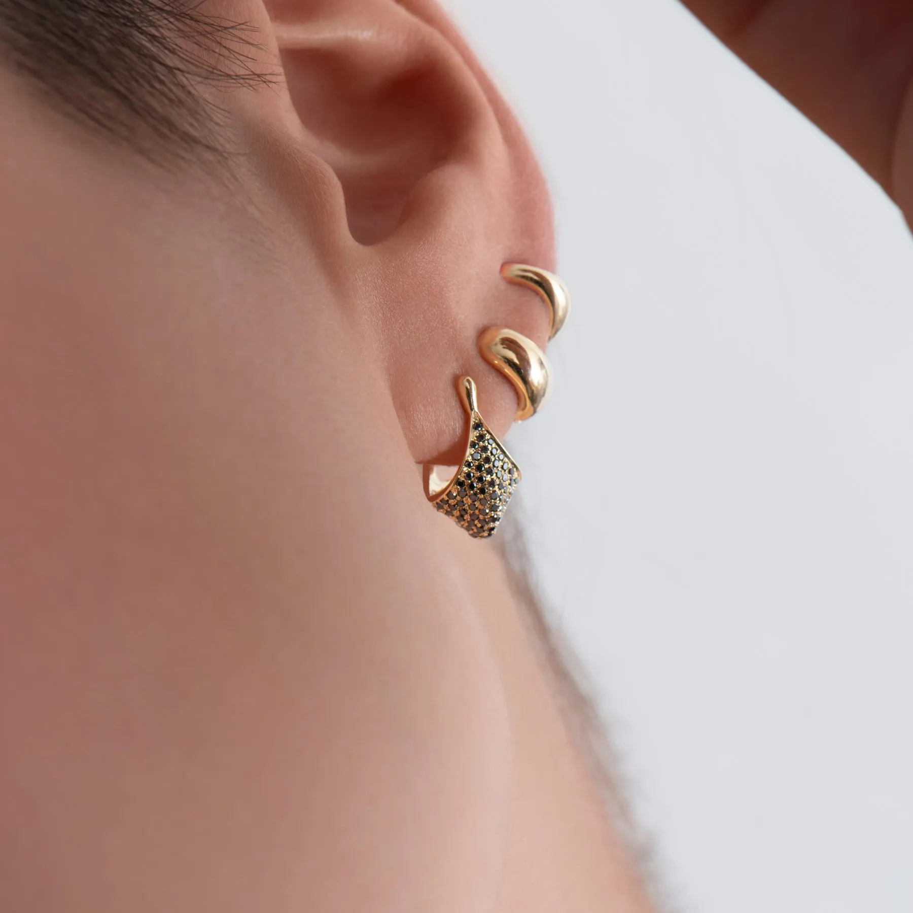 Pave Black Diamond Modern Huggie Earrings