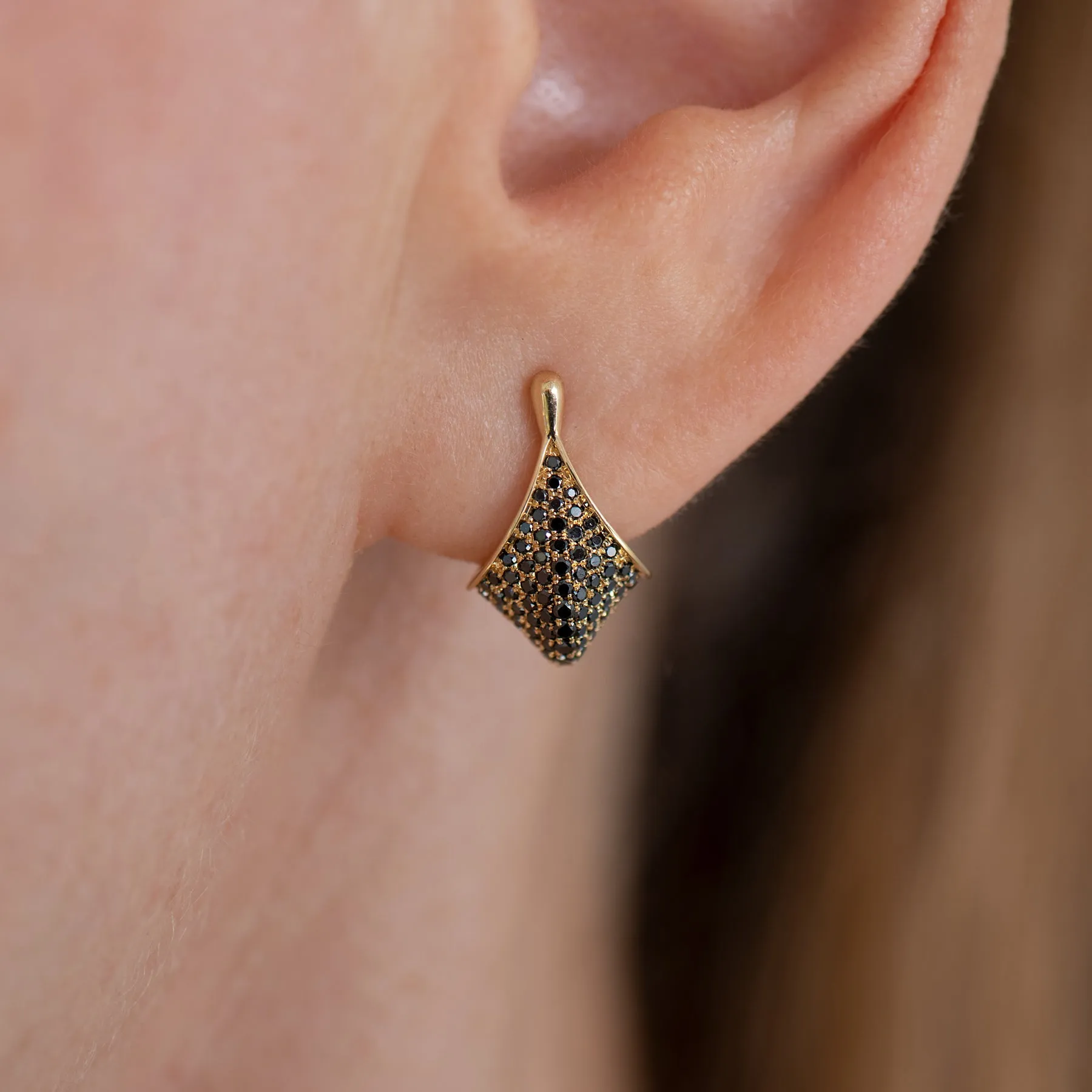Pave Black Diamond Modern Huggie Earrings
