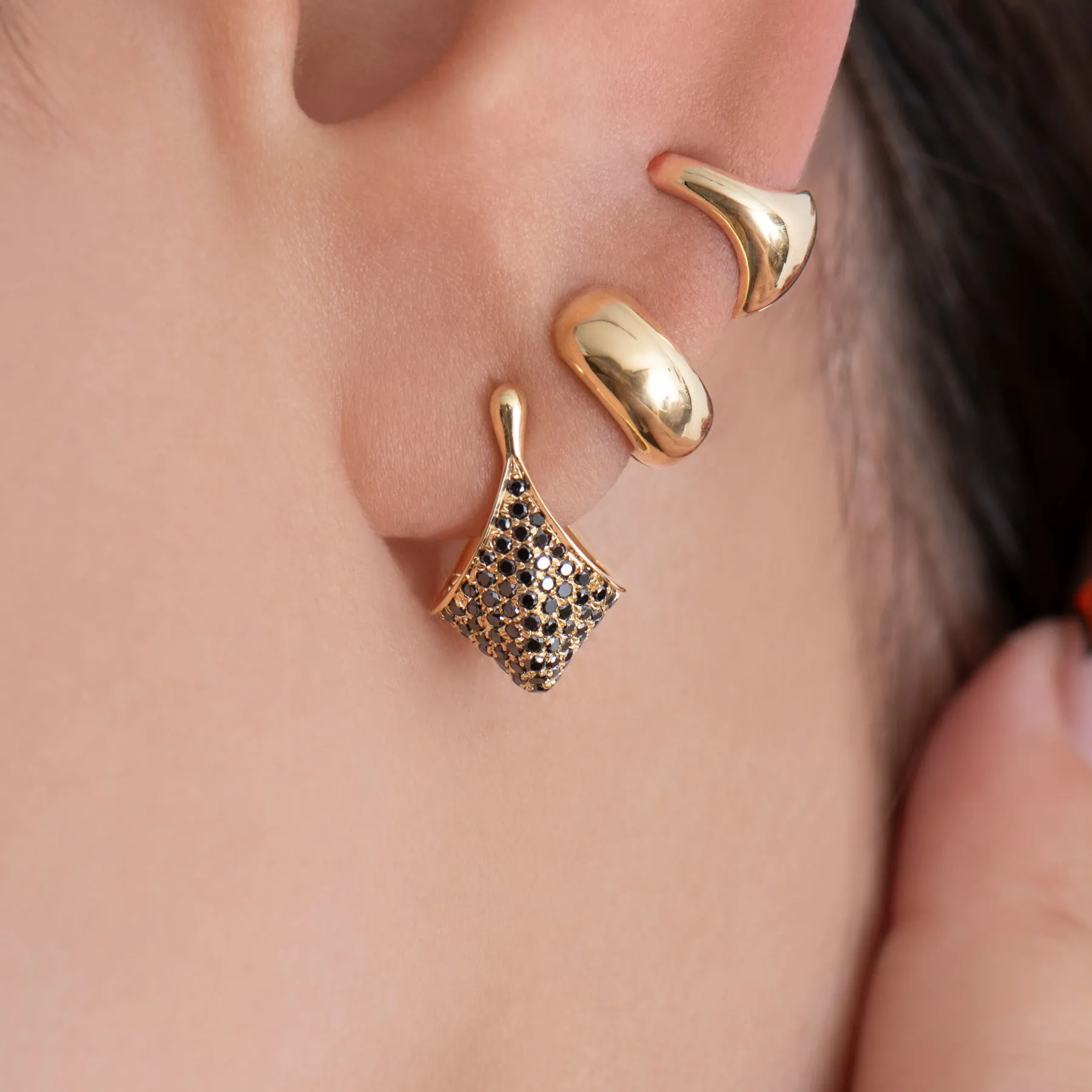 Pave Black Diamond Modern Huggie Earrings