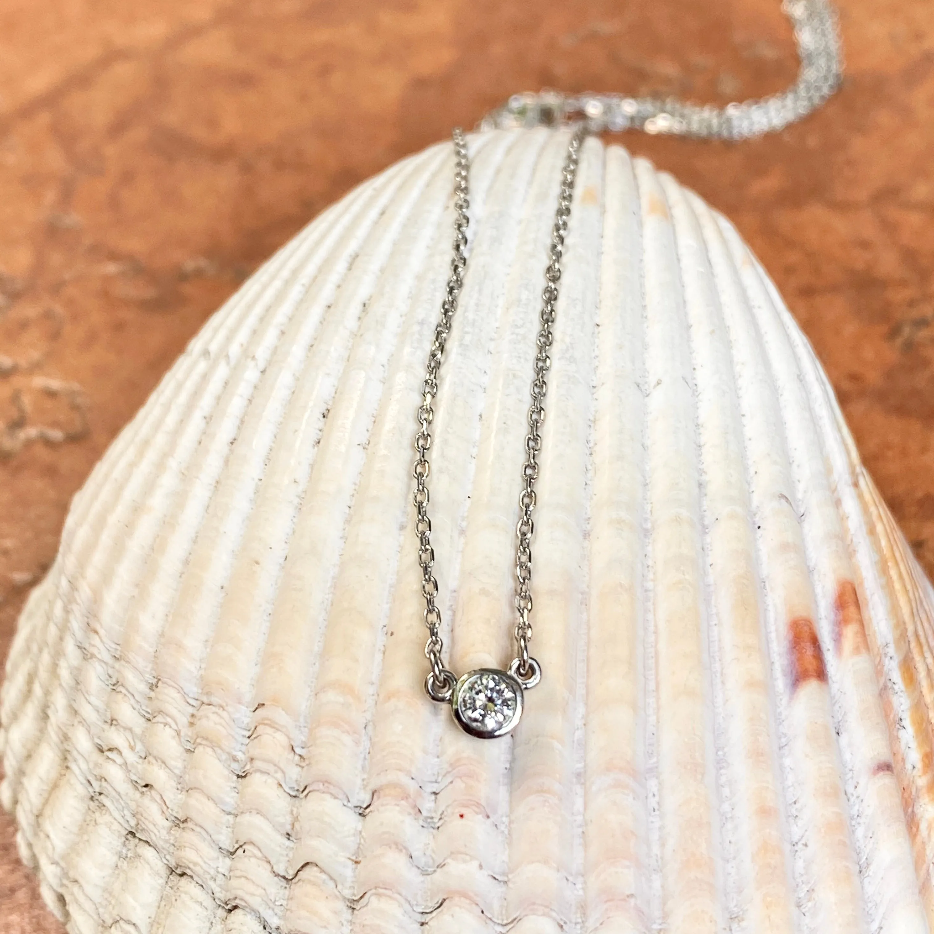 Platinum Bezel Set 1/10 CT Diamond Pendant Chain Necklace