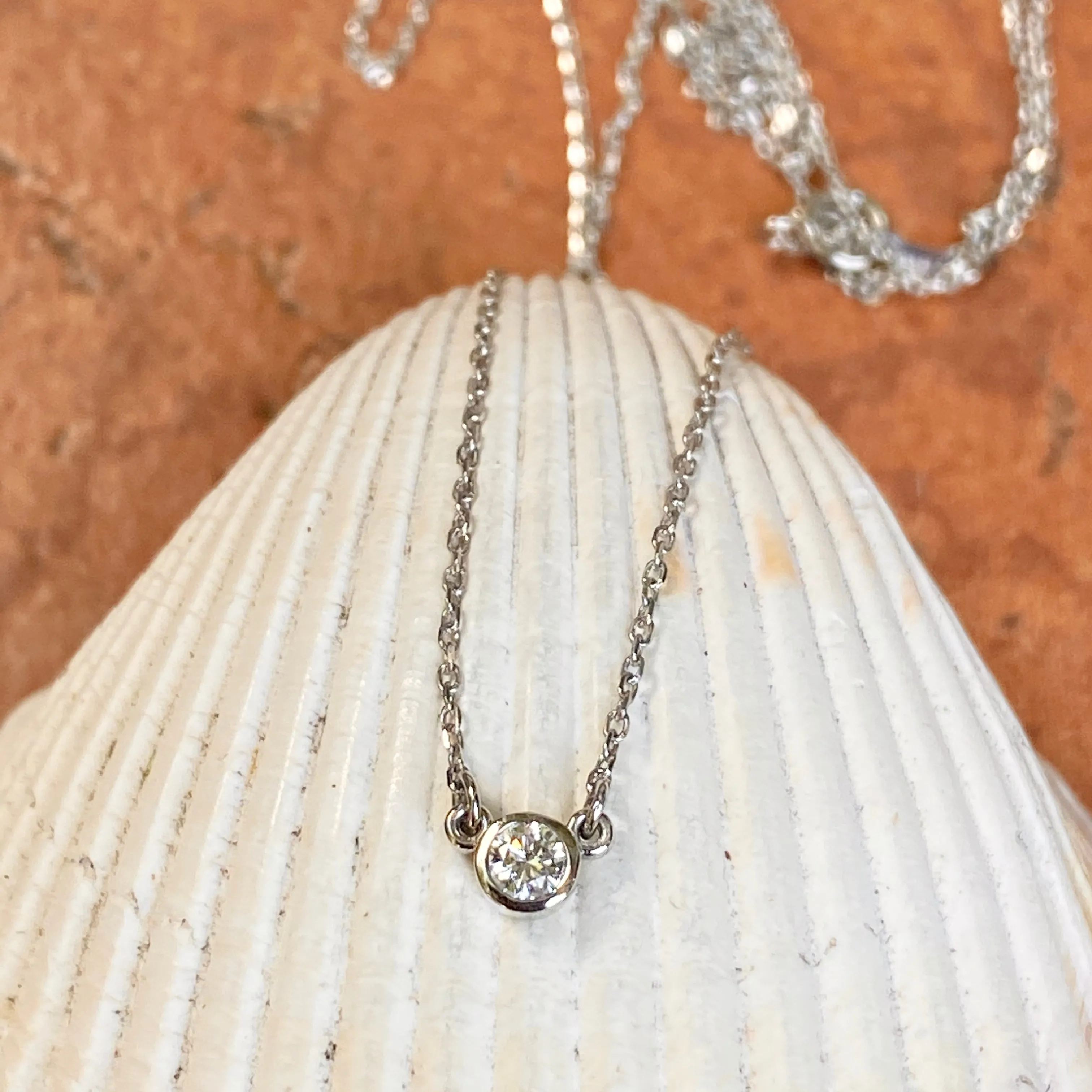 Platinum Bezel Set 1/10 CT Diamond Pendant Chain Necklace